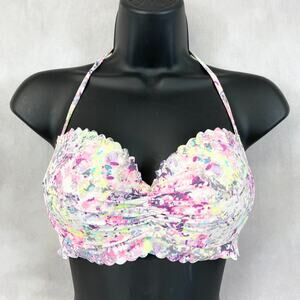 Victorias Secret Women Bikini Top 34C Colorful Splatter Scallop Neon Bright Boho
